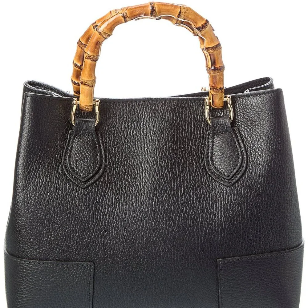 Persaman New York Sienna16 Bamboo Black Leather Tote Bag - Picture 3 of 4